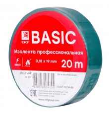 Изолента, класс А (профессиональная), 0.18х19мм, 20 метров, зеленая EKF Simple  plc-iz-a-g  EKF