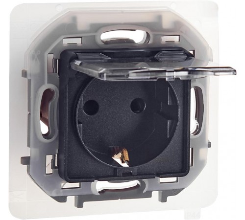 Inspiria Антрацит Розетка с крышкой с заземлением С/У со шторками 16А IP44 без рамки 673743  Legrand