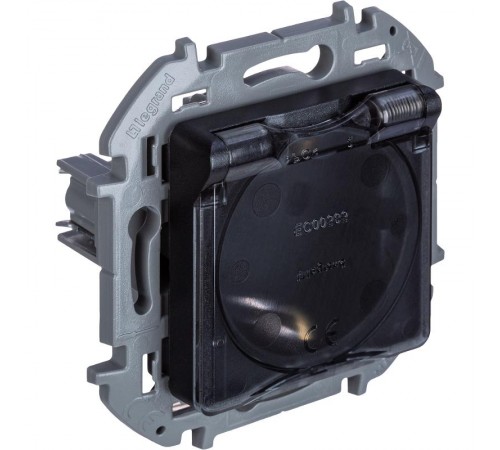Inspiria Антрацит Розетка с крышкой с заземлением С/У со шторками 16А IP44 без рамки 673743  Legrand