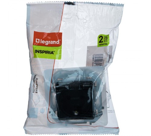 Inspiria Антрацит Розетка с крышкой с заземлением С/У со шторками 16А IP44 без рамки 673743  Legrand