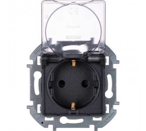 Inspiria Антрацит Розетка с крышкой с заземлением С/У со шторками 16А IP44 без рамки 673743  Legrand