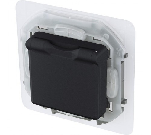 Inspiria Антрацит Розетка с крышкой с заземлением С/У со шторками 16А IP44 без рамки 673743  Legrand