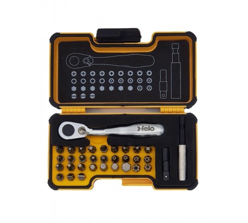Набор бит SL/PH/PZ/Tx/HEX/TxTR/BH/MS с мини трещоткой в кейсе, 33 шт  05773306  Felo