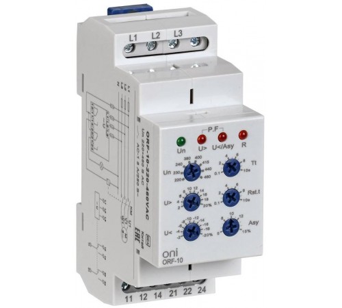 Реле фаз ORF-10 3ф. 2 конт. 220-460В AC  ORF-10-220-460VAC  ONI