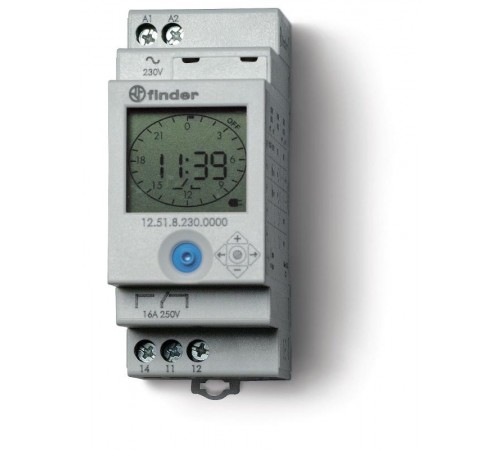 Реле времени цифровое суточное/недельное; монтаж на рейку 35мм; 1СO 16A; питание 110...230B AC/DC; ширина 35мм  125182300000PAS  Finder