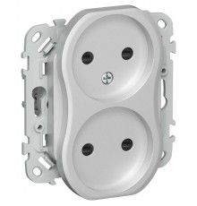 FLITE Розетка 2-ая без заземления со шторками 10А РСш02-0-ФлА алюминий  FI-R23-10-K47  IEK