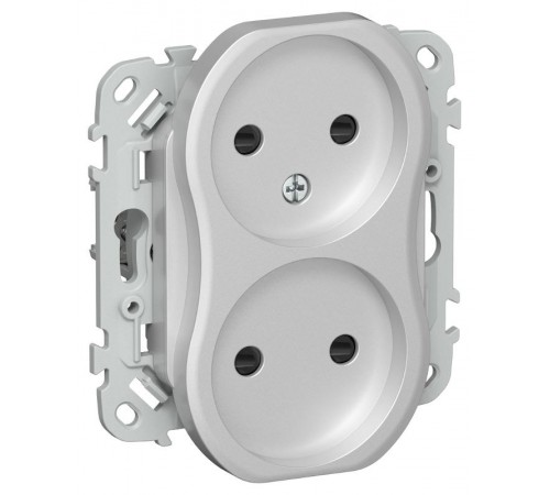 FLITE Розетка 2-ая без заземления со шторками 10А РСш02-0-ФлА алюминий  FI-R23-10-K47  IEK