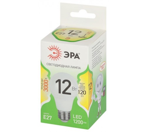 Лампа светодиодная  GREEN LINE LED A60-12W-830-E27 GL E27 12 Вт груша теплый свет  Б0067110  ЭРА