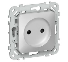 FLITE Розетка без заземления со шторками 10А РСш01-0-ФлА алюминий  FI-R13-10-K47  IEK