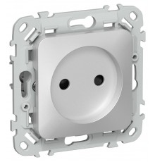 FLITE Розетка без заземления со шторками 10А РСш01-0-ФлА алюминий  FI-R13-10-K47  IEK