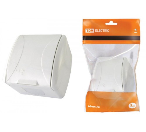 Розетка 2П+3 открытой установки IP54 16А с  крышкой белая "Селигер"  SQ1818-0013  TDM