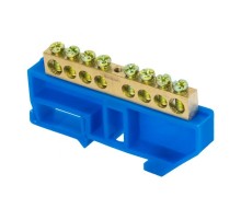 Шина "0" N (8х12мм) 8 отверстий латунь синий изолятор на DIN-рейку розничный стикер EKF  PROxima  sn0-125-8-d-r  EKF