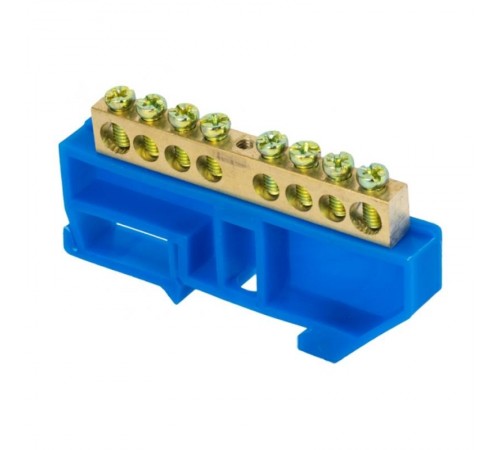 Шина "0" N (8х12мм) 8 отверстий латунь синий изолятор на DIN-рейку розничный стикер EKF  PROxima  sn0-125-8-d-r  EKF