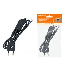 Шнур с выключателем и плоской вилкой с вырезом ШУ03В ШВВП 2х0,75мм2 2 м. черный  SQ1305-0022  TDM