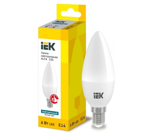 Лампа светодиодная  ALFA C35 свеча 6Вт 230В 4000К E14  LLA-C35-6-230-40-E14  IEK