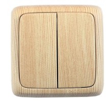 Выключатель открытой установки, двухклавишный, с изолирующей пластиной, цвет сосна  ВА16-153-02  HEGEL