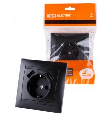Розетка 2П+З 16А 250В + 2 USB порта 2,1А 5В графит "Лама"  SQ1815-0642  TDM