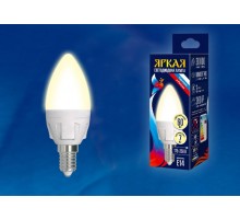 Лампа светодиодная LED-C37 7W/WW/E14/FR PLP01WH LED. "свеча", матовая. серия Яркая, пр-во Россия, 3000K  UL-00002413  Uniel
