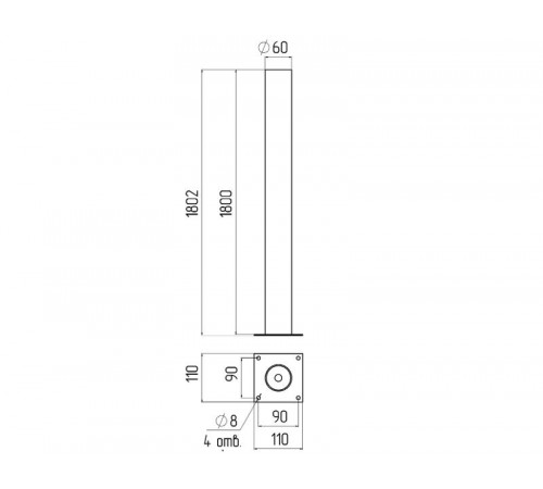 Опора металлическая 1,8 м. стальная, черная эмаль для светильников НТУ Н=1800 mm  Б0048093  ЭРА