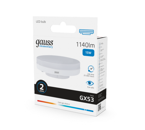 Лампа светодиодная LED Elementary GX53 15W 1140lm 6500K 1/10/100  83835  Gauss
