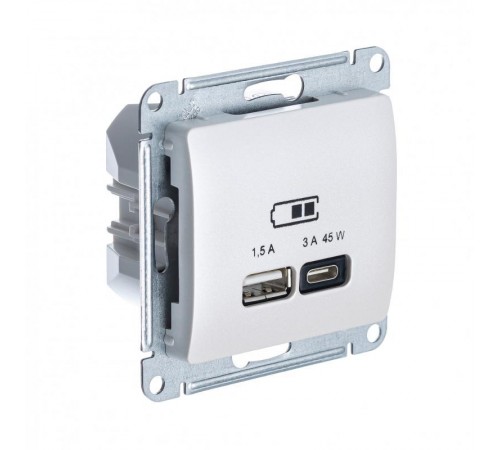 Glossa Перламутр USB Розетка A + тип-C 45W высокоскор.заряд. QC PD  GSL000629  SE