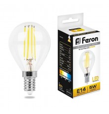 Лампа светодиодная LB-61 (5W) 230V E14 2700K филамент G45 прозрачная  25578  FERON