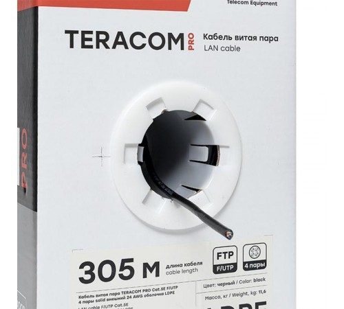 Кабель витая пара TERACOM PRO Cat.5E F/UTP 4 пары solid внешний 24AWG черный упак. 305м  TRP-5EFTP-04PE-BK-OUT3  EKF