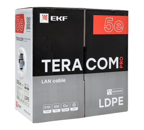 Кабель витая пара TERACOM PRO Cat.5E F/UTP 4 пары solid внешний 24AWG черный упак. 305м  TRP-5EFTP-04PE-BK-OUT3  EKF