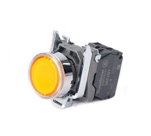 Кнопка SB4 с подсветкой в сборе модульная 22мм желтая металл 24ВDC 1НО  SB4BW35B1  SE