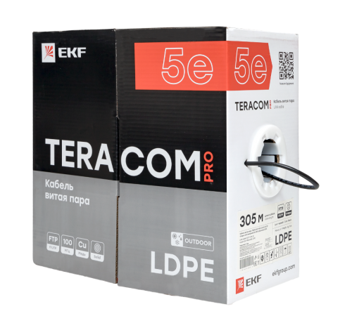 Кабель витая пара TERACOM PRO Cat.5E F/UTP 4 пары solid внешний 24AWG черный упак. 305м  TRP-5EFTP-04PE-BK-OUT3  EKF