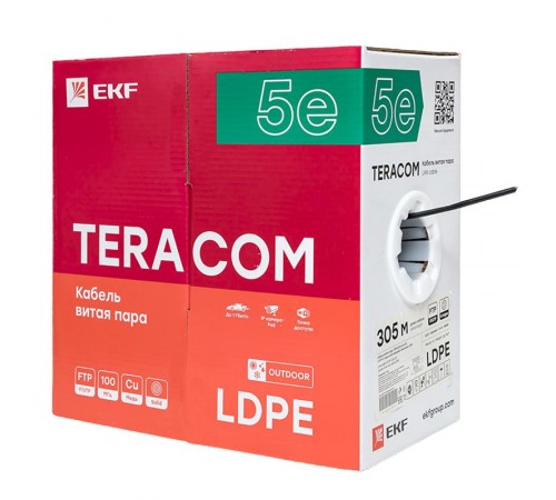 Кабель витая пара TERACOM PRO Cat.5E F/UTP 4 пары solid внешний 24AWG черный упак. 305м  TRP-5EFTP-04PE-BK-OUT3  EKF