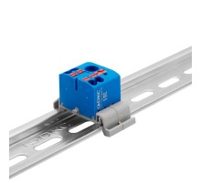 Блок распределительный с гориз. адапт. на рейку шириной 35мм, зажим push-in, 1 ввод 6 кв.мм, 4 точки подкл. 2,5 кв.мм, синий  DTP1-104-104SPUB-H  DK