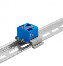 Блок распределительный с гориз. адапт. на рейку шириной 35мм, зажим push-in, 1 ввод 6 кв.мм, 4 точки подкл. 2,5 кв.мм, синий  DTP1-104-104SPUB-H  DK