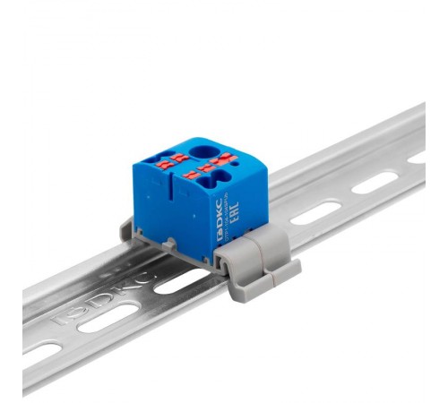 Блок распределительный с гориз. адапт. на рейку шириной 35мм, зажим push-in, 1 ввод 6 кв.мм, 4 точки подкл. 2,5 кв.мм, синий  DTP1-104-104SPUB-H  DK