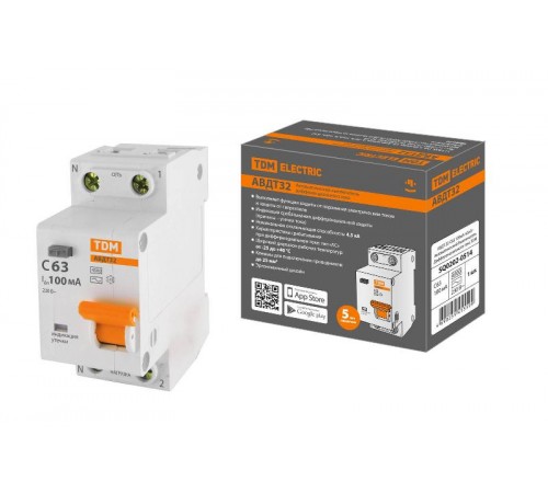 Выключатель автоматический дифференциального тока АВДТ 32 1п+N 63А C 100мА тип АС 4,5кА  SQ0202-0514  TDM