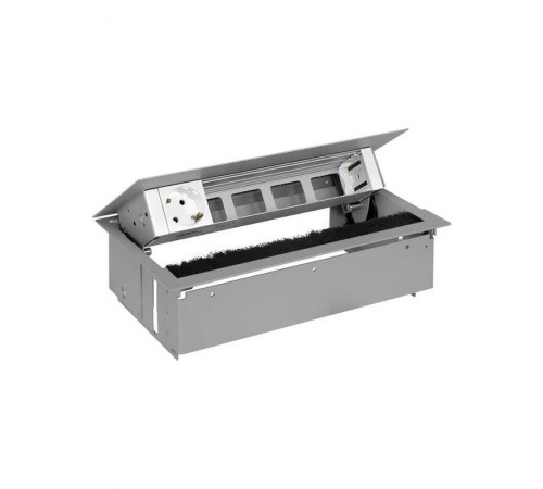 Simon S400 Врезной розеточный блок с крышкой,  ввод щетка, 1x2P+E, 4 пустых модуля, алюминий, Simon 400  44501000-133  Simon