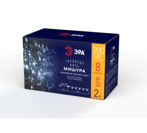 Гирлянда светодиодная  Мишура 3,9 м белый провод, холодный свет, ENIN - WC   220V IP20 (24/576)  Б0047971  ЭРА