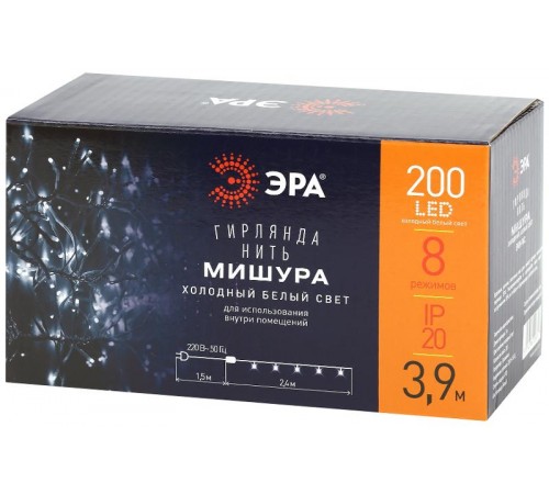 Гирлянда светодиодная  Мишура 3,9 м белый провод, холодный свет, ENIN - WC   220V IP20 (24/576)  Б0047971  ЭРА