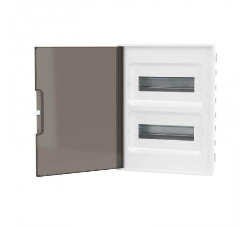 Щиток 24 мод встраиваемый для полых стен FRAME, белый, с тонированной  дверцей, с 4 шинами PEN (2шт на 8 отв. и 2шт на 6 отв.)  F24B3WD  DKC