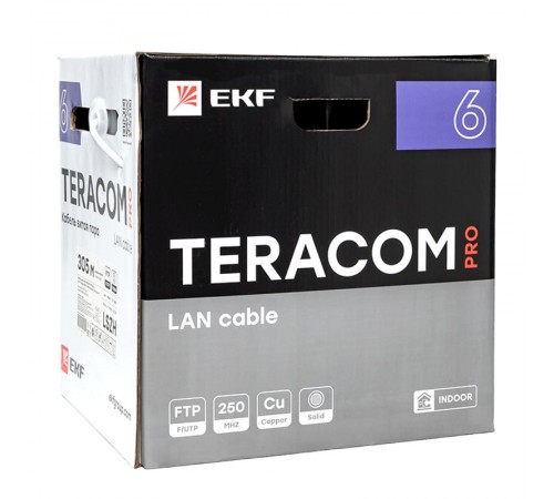 Кабель витая пара TERACOM PRO Cat.6 F/UTP 4 пары solid 23AWG нг(А)-HF серый упак. 305м  TRP-6FTP-04LSH-GY-IN3  EKF