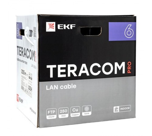 Кабель витая пара TERACOM PRO Cat.6 F/UTP 4 пары solid 23AWG нг(А)-HF серый упак. 305м  TRP-6FTP-04LSH-GY-IN3  EKF