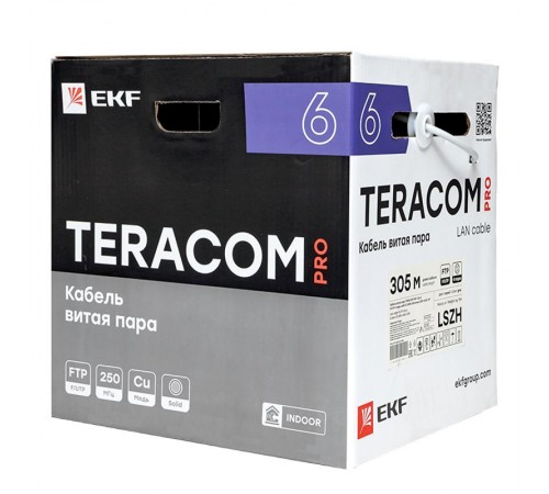 Кабель витая пара TERACOM PRO Cat.6 F/UTP 4 пары solid 23AWG нг(А)-HF серый упак. 305м  TRP-6FTP-04LSH-GY-IN3  EKF