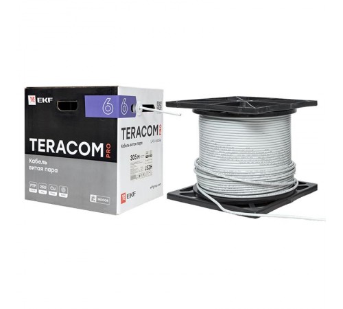 Кабель витая пара TERACOM PRO Cat.6 F/UTP 4 пары solid 23AWG нг(А)-HF серый упак. 305м  TRP-6FTP-04LSH-GY-IN3  EKF