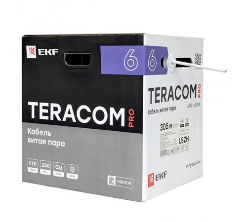 Кабель витая пара TERACOM PRO Cat.6 F/UTP 4 пары solid 23AWG нг(А)-HF серый упак. 305м  TRP-6FTP-04LSH-GY-IN3  EKF