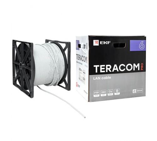 Кабель витая пара TERACOM PRO Cat.6 F/UTP 4 пары solid 23AWG нг(А)-HF серый упак. 305м  TRP-6FTP-04LSH-GY-IN3  EKF