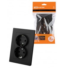 Розетка двойная 2П+З 16А 250В с защ. шт. черная "Сенеж"  SQ1816-0277  TDM