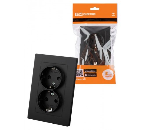Розетка двойная 2П+З 16А 250В с защ. шт. черная "Сенеж"  SQ1816-0277  TDM