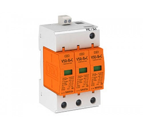 Устройства защиты от импульсных перенапряжений УЗИП для силовых сетей 3 пол. (Класс I+II), 280 В (V50-B+C 3+FS280)  5093643  OBO Bettermann
