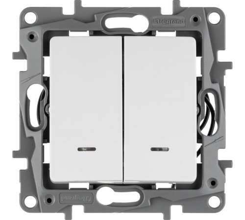 Etika Белый Выключатель 2-х клавишный с подсветкой, 10А, винтовые клеммы  672204  Legrand