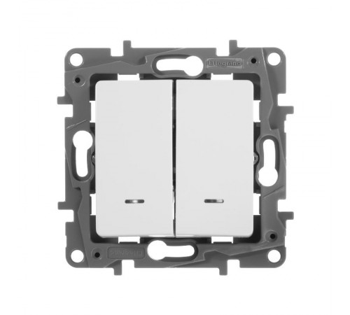 Etika Белый Выключатель 2-х клавишный с подсветкой, 10А, винтовые клеммы  672204  Legrand